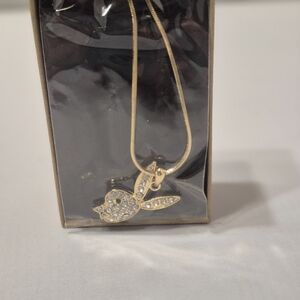 Gold-tone Bird Pendant Necklace with Crystals - Women